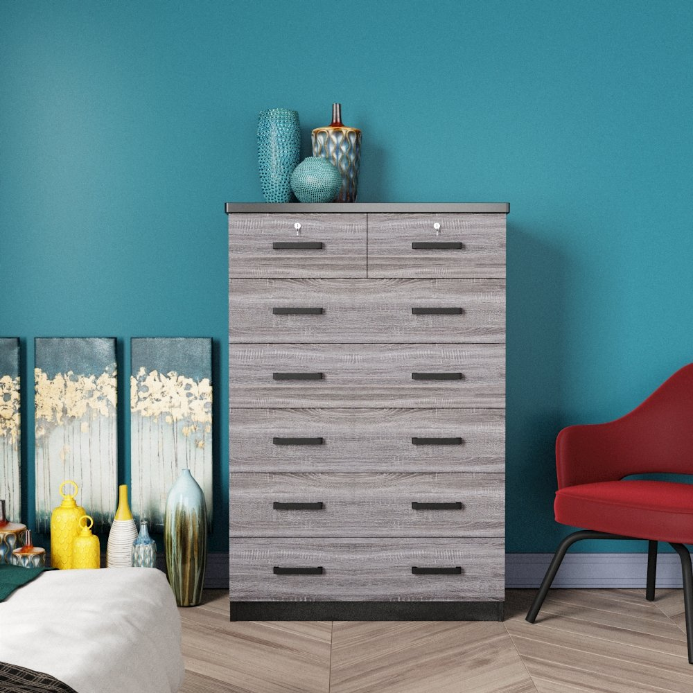 Cindy 7 Drawer Chest in Black & Grey - Elegant Storage Solution for Modern Homes