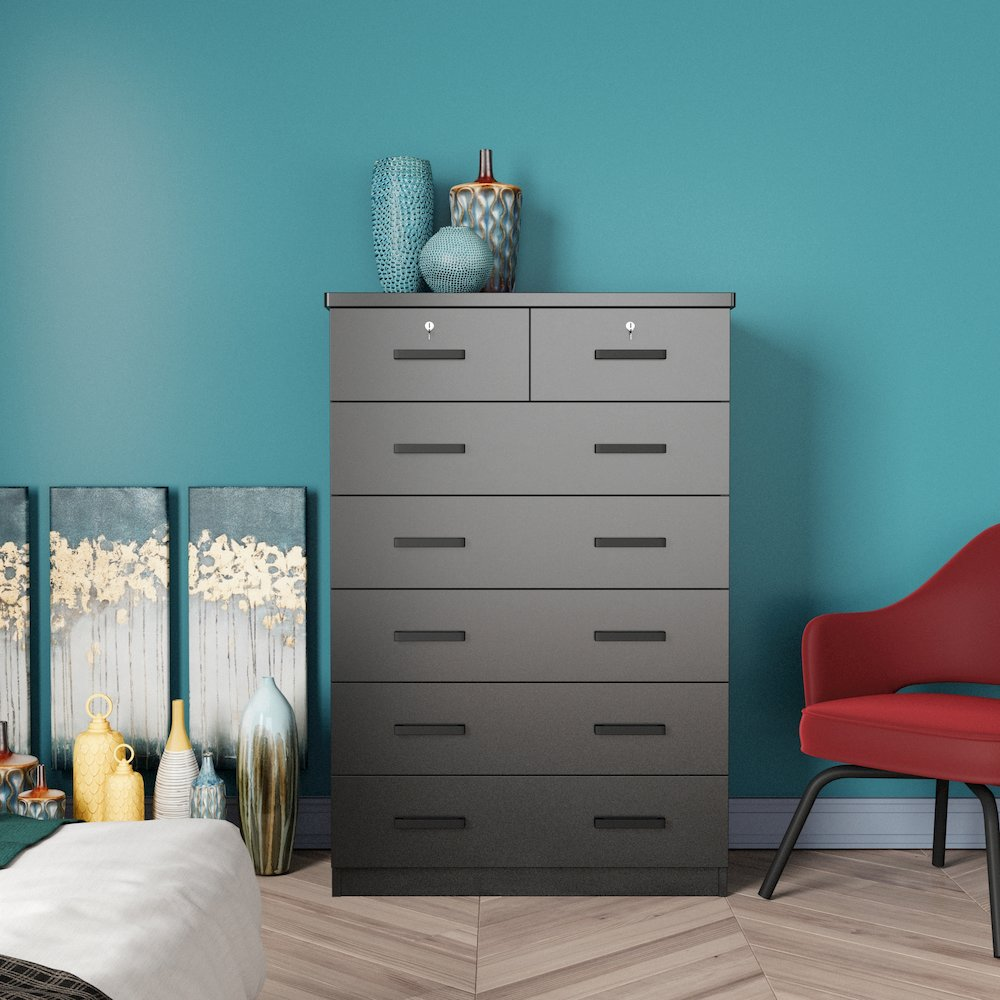 Cindy 7 Drawers Chest in Black Color - Elegant & Practical Storage Solution for Your Home