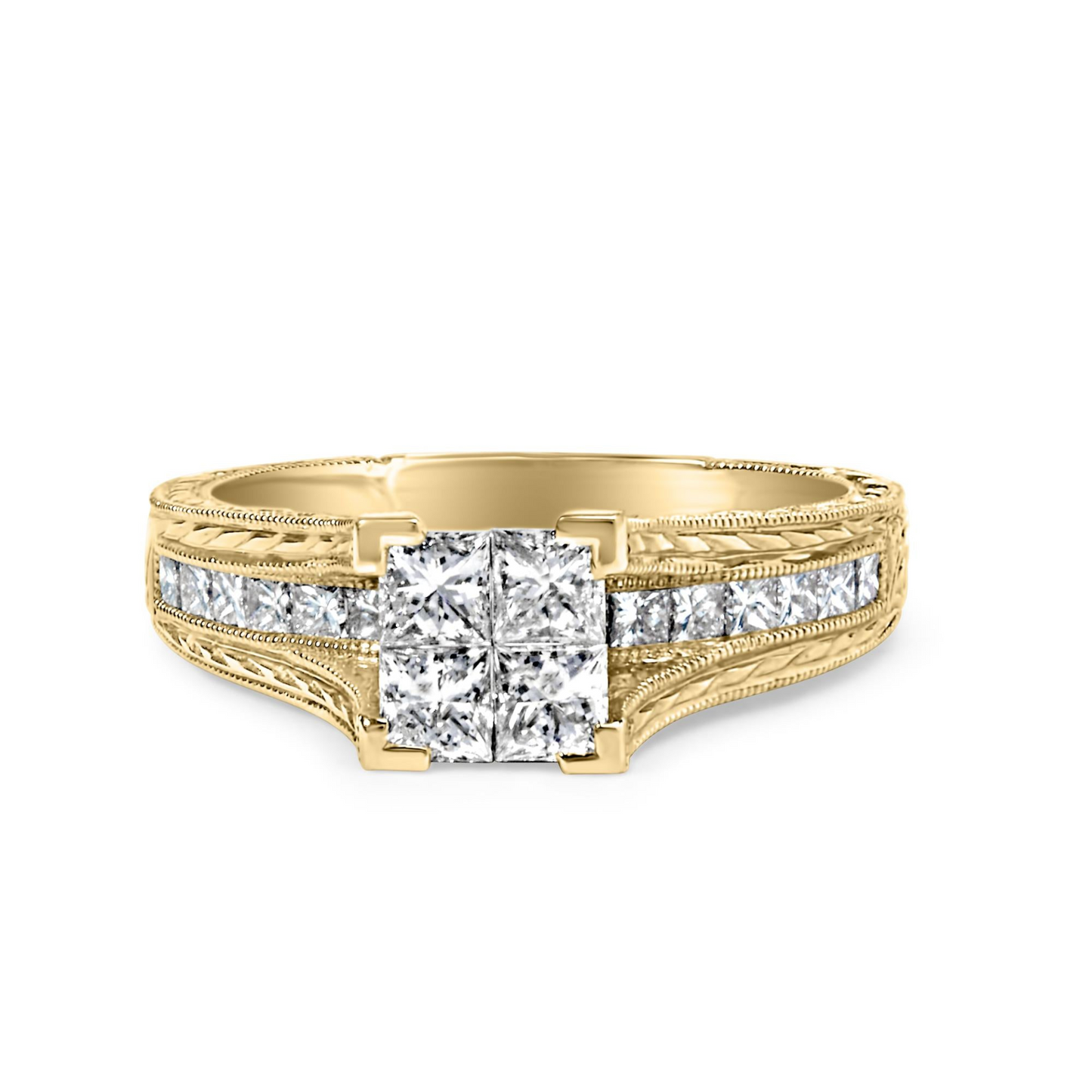 Elegance Defined: 14K Yellow Gold 1.0 Cttw Princess Composite Diamond Engagement Ring (G-H Color, VS1-VS2 Clarity) - Size 7