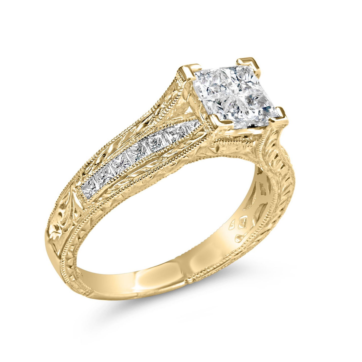 Elegance Defined: 14K Yellow Gold 1.0 Cttw Princess Composite Diamond Engagement Ring (G-H Color, VS1-VS2 Clarity) - Size 7