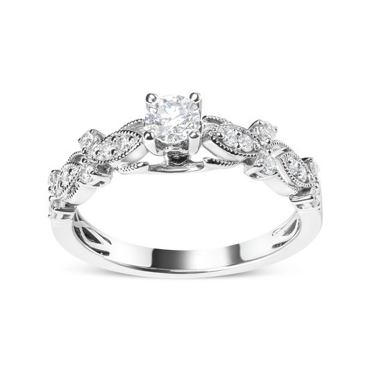 1/2 Cttw Vintage Style Diamond Engagement Ring in 14K White Gold - Size 7 - G-H Color, VS2-SI1 Clarity