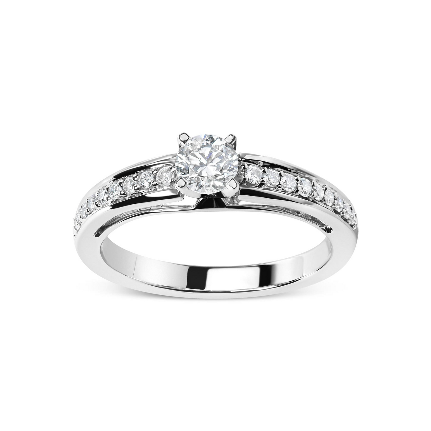 14K White Gold 1/2 Cttw Diamond Solitaire Pave Set Engagement Ring - Size 7 - G-H Color, VS2-SI1 Clarity