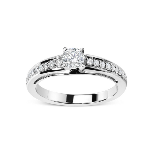 14K White Gold 1/2 Cttw Diamond Solitaire Pave Set Engagement Ring - Size 7 - G-H Color, VS2-SI1 Clarity