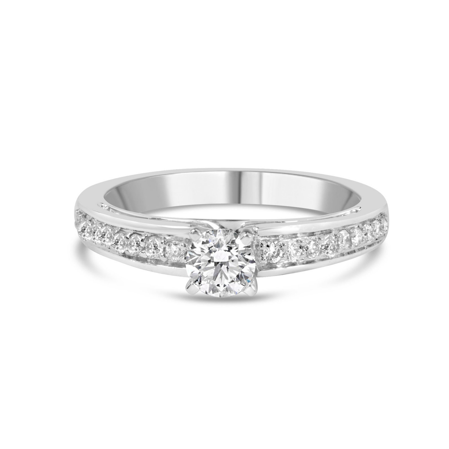 14K White Gold 1/2 Cttw Diamond Solitaire Pave Set Engagement Ring - Size 7 - G-H Color, VS2-SI1 Clarity