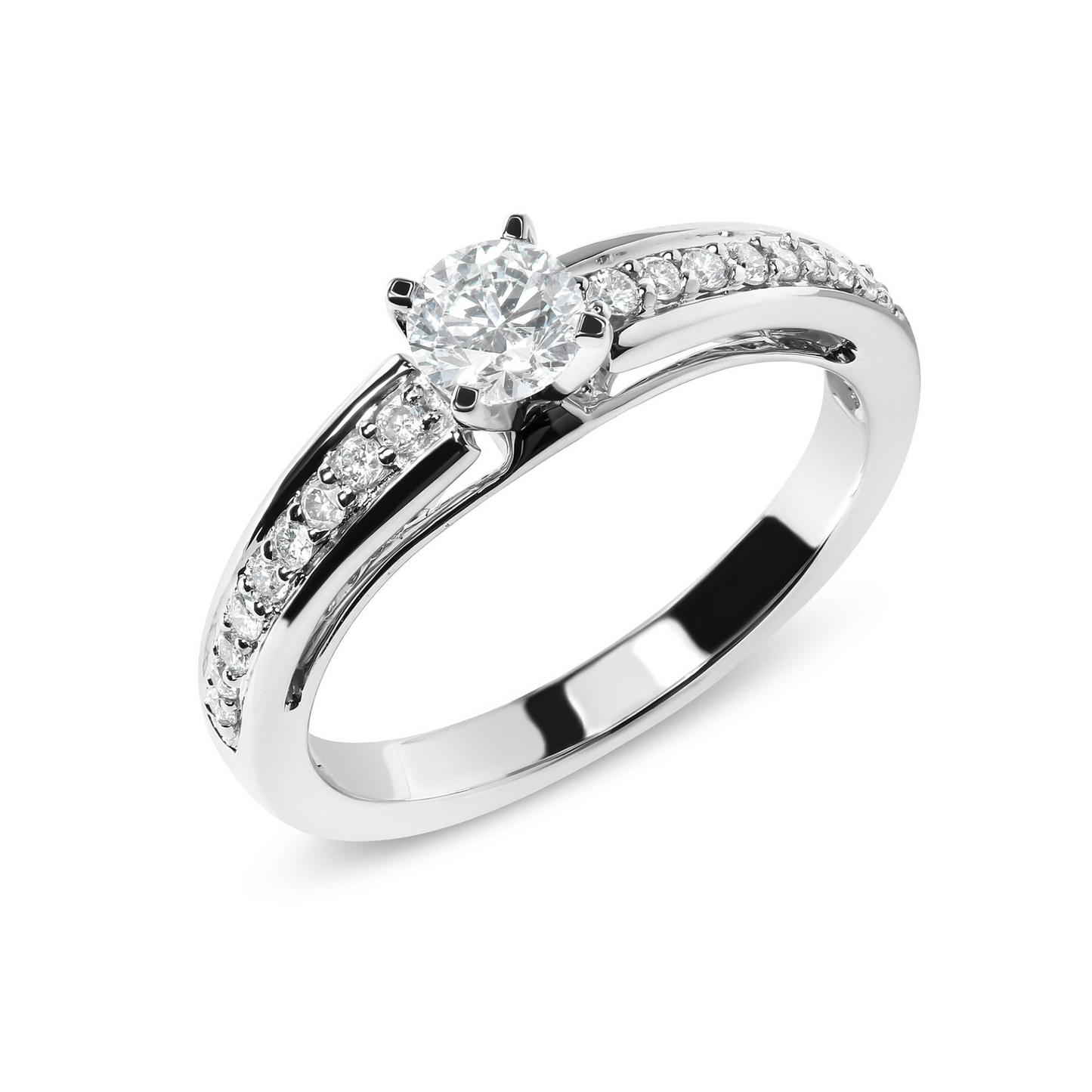 14K White Gold 1/2 Cttw Diamond Solitaire Pave Set Engagement Ring - Size 7 - G-H Color, VS2-SI1 Clarity