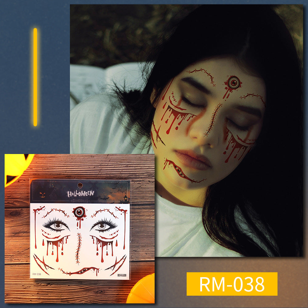 Halloween scar tattoo stickers, simulated facial fake wounds, horror stickers, face stickers, waterproof makeup stickers