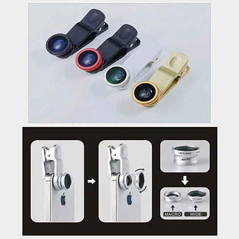 3-in-1 Universal Clip on Smartphone Camera Lens - 6 Colors - fashion finesse accessories