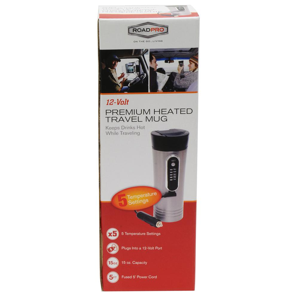 RoadPro RP0719 12-Volt 15oz Electric Coffee Mug Heated 12v Self-Heating Coffee Cup