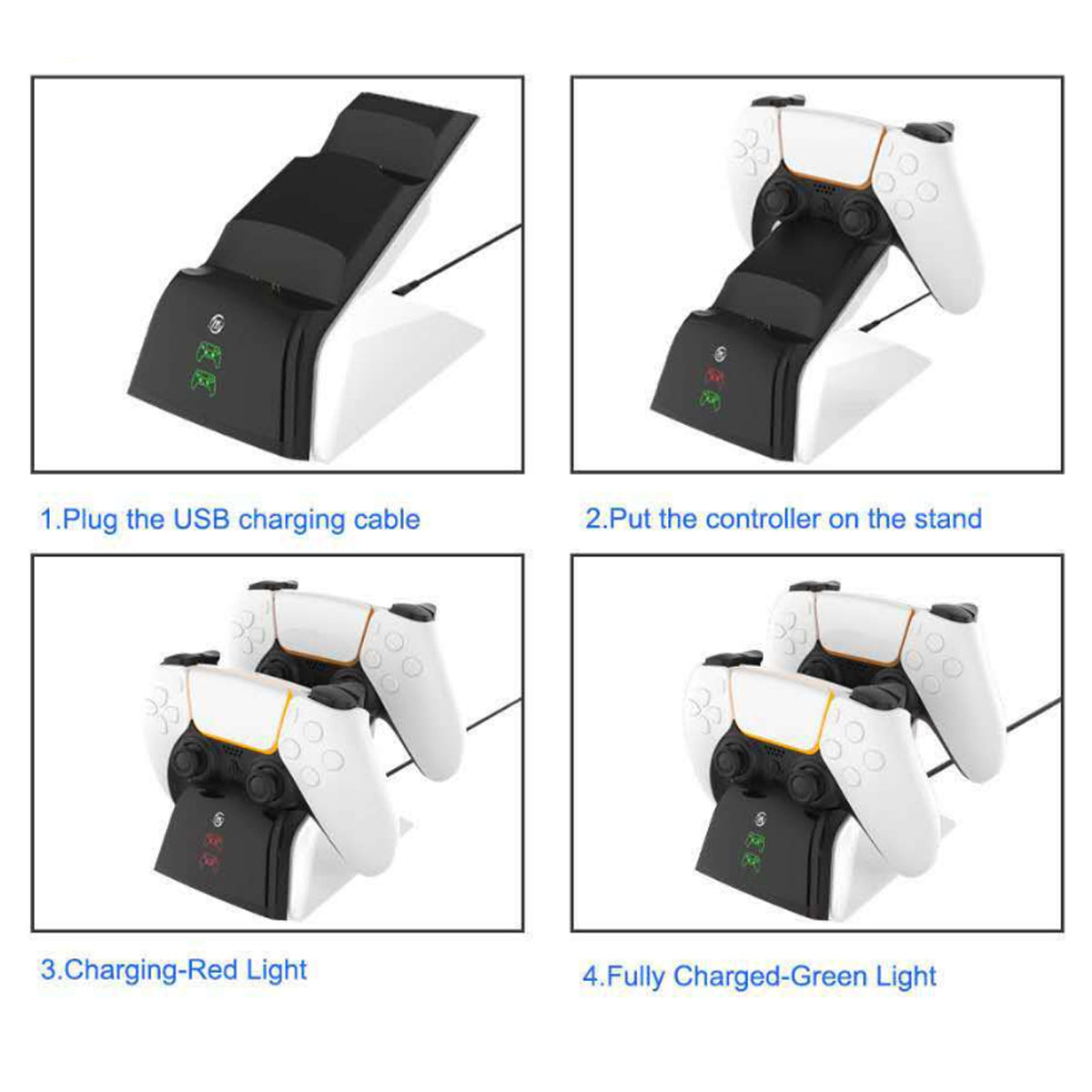 Quick And Easy PS5 Game Charger - Dual Controller Charging Dock and USB Type-C Charge Cable