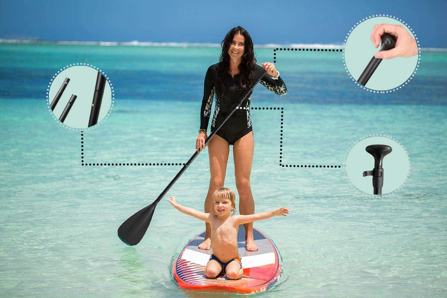 3-Piece Adjustable Alloy SUP Paddle, Black