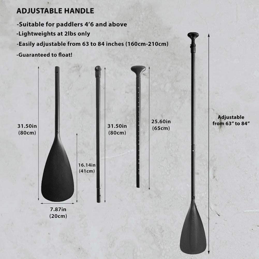 3-Piece Adjustable Alloy SUP Paddle, Black