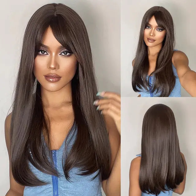 Synthetic Long Brown Wig - fashion finesse accessories