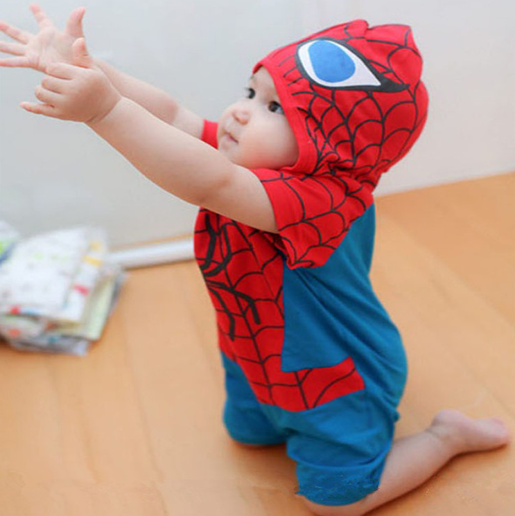 Baby Clothes Cotton Spider Man Romper Superman Romper Hooded Jumpsuit SPIDERMAN