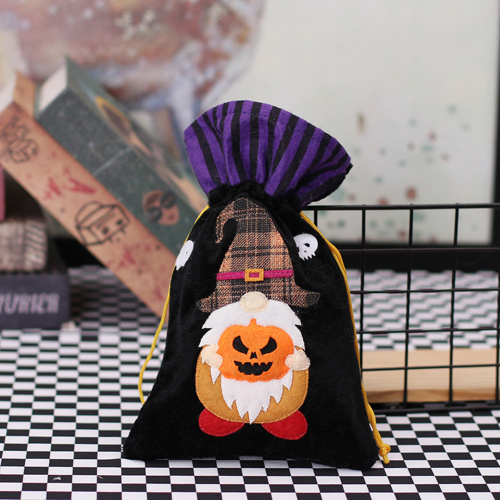 Halloween themed party decoration cartoon machine embroidered faceless doll drawstring bag kindergarten ghost festival candy gift bag