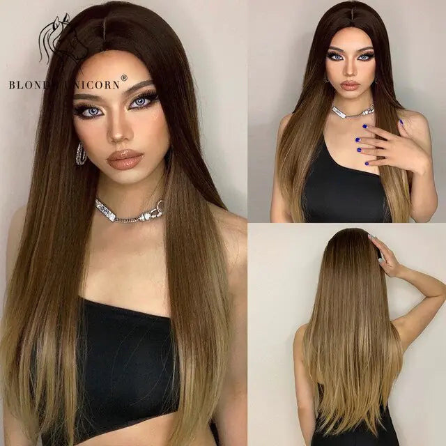 Synthetic Long Brown Wig - fashion finesse accessories