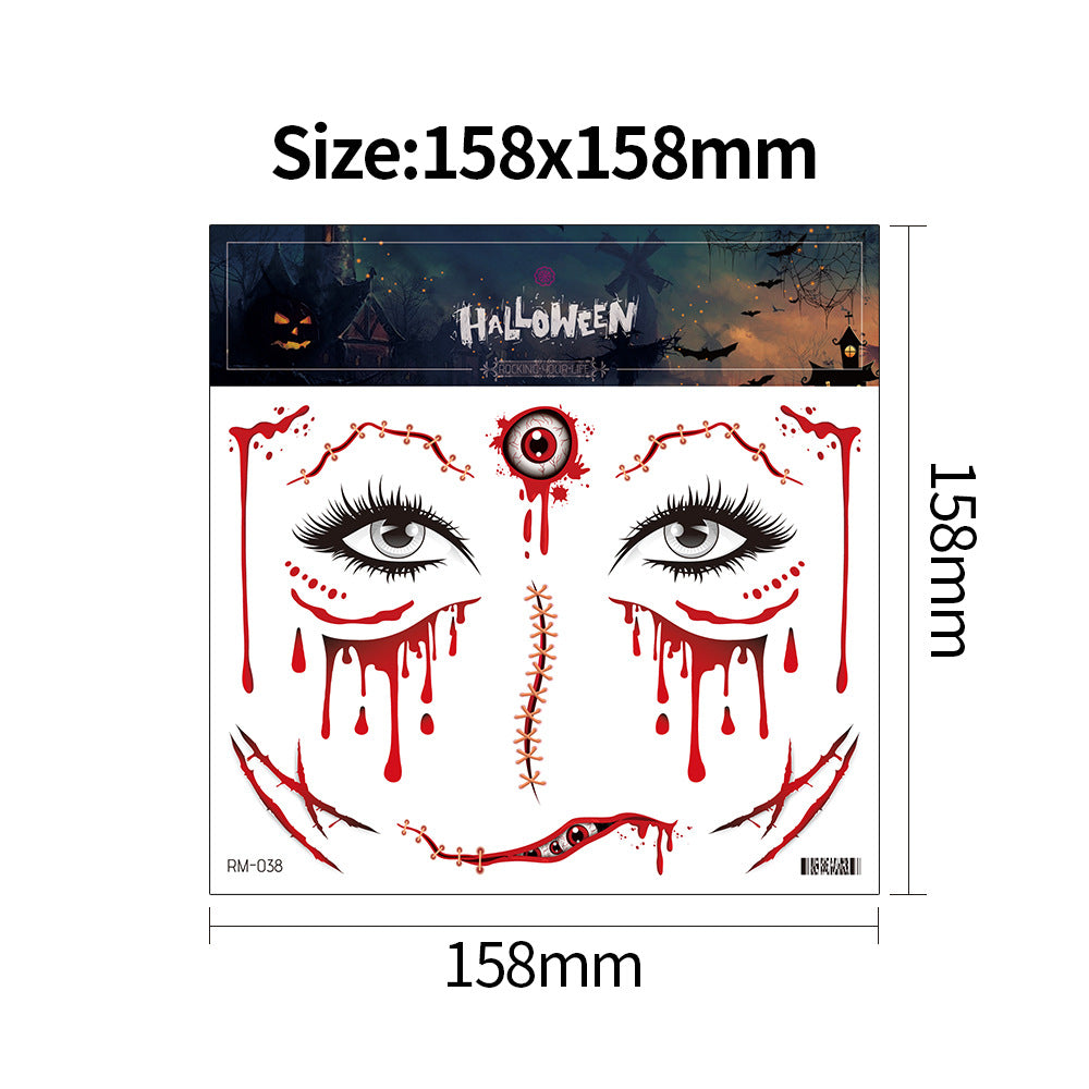 Halloween scar tattoo stickers, simulated facial fake wounds, horror stickers, face stickers, waterproof makeup stickers