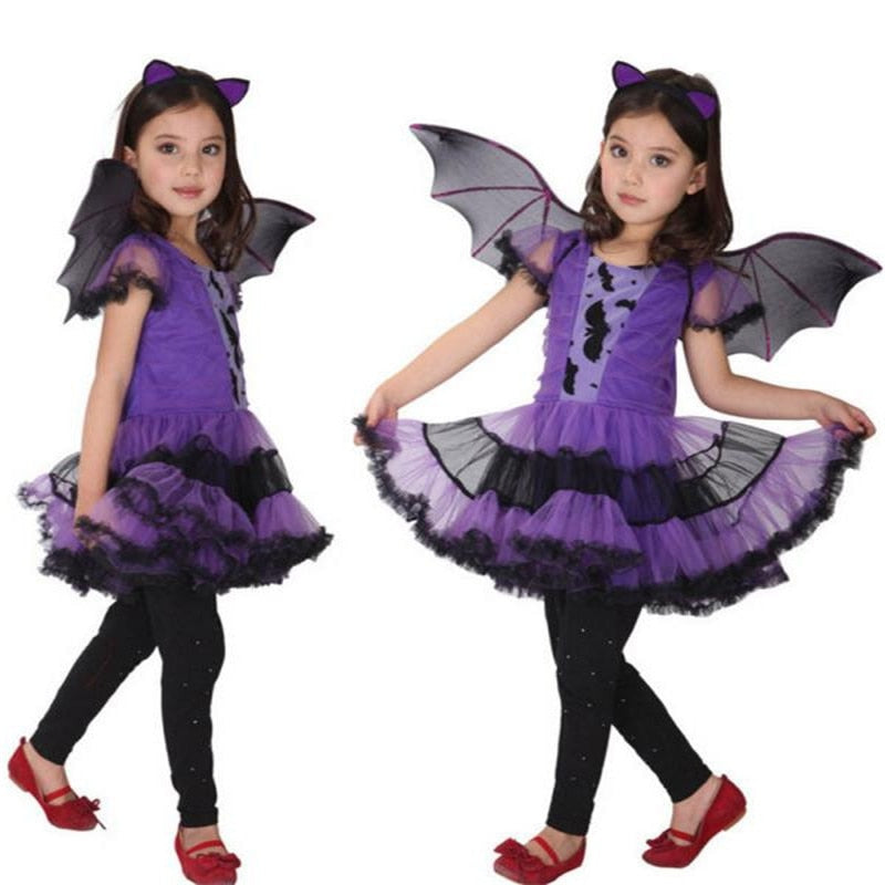 Halloween Fashion Toddler Kids Baby Girl Halloween Clothes Costume Dress+Hair Hoop+Bat Wing Outfit sep26