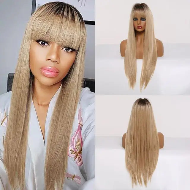 Synthetic Long Brown Wig - fashion finesse accessories