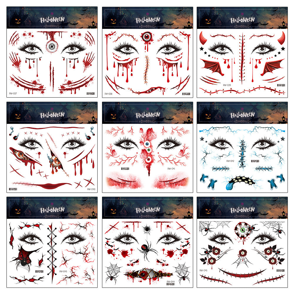 Halloween scar tattoo stickers, simulated facial fake wounds, horror stickers, face stickers, waterproof makeup stickers