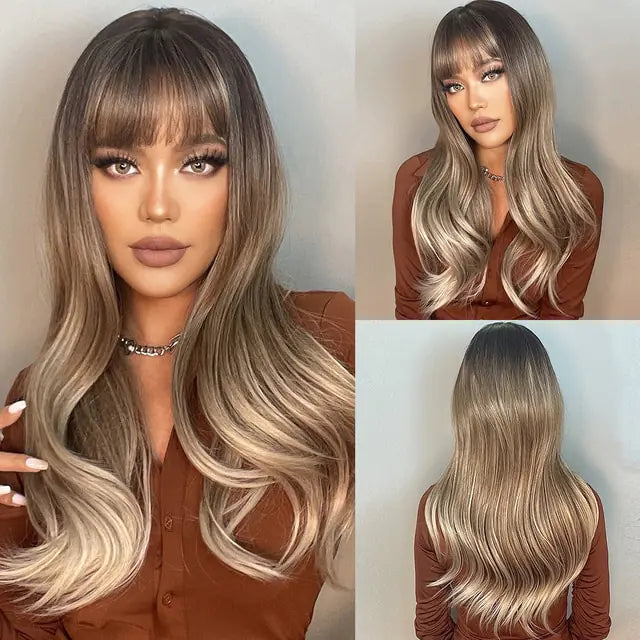 Synthetic Long Brown Wig - fashion finesse accessories