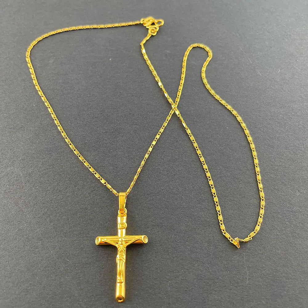 Elegant Gold Plated Cross Necklace - Durable Titanium Steel with Adjustable Chain - fashion finesse accessories