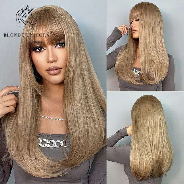 Synthetic Long Brown Wig - fashion finesse accessories