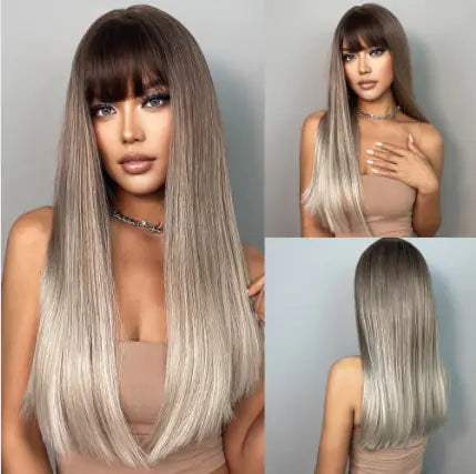 Synthetic Long Brown Wig - fashion finesse accessories