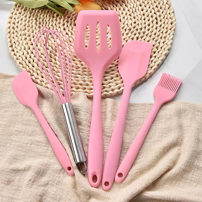 5Pcs Silicone Cooking Utensils Set Non-Stick Silicone Cake Spatula Cooking Shovel Whisk Oil Brush Flexible Kitchen Utensils Sets - fashion finesse accessories