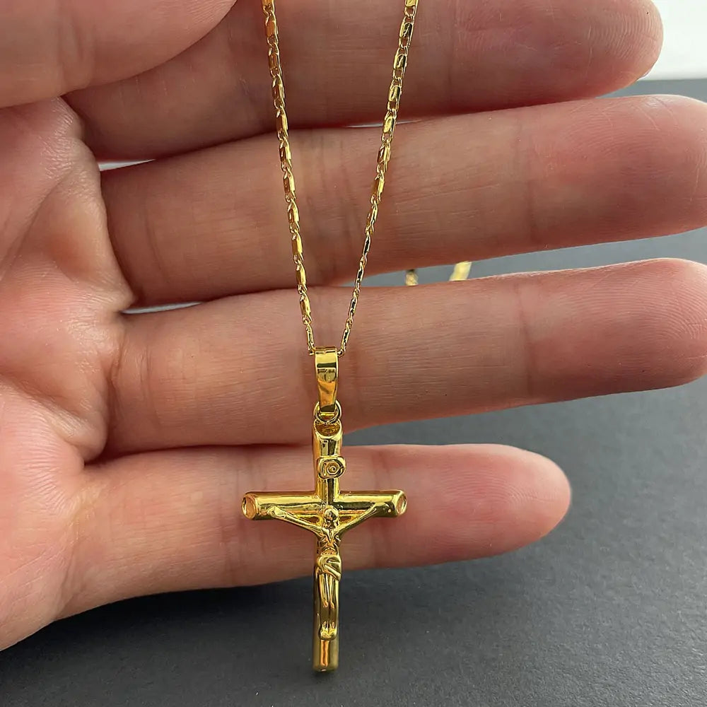 Elegant Gold Plated Cross Necklace - Durable Titanium Steel with Adjustable Chain - fashion finesse accessories