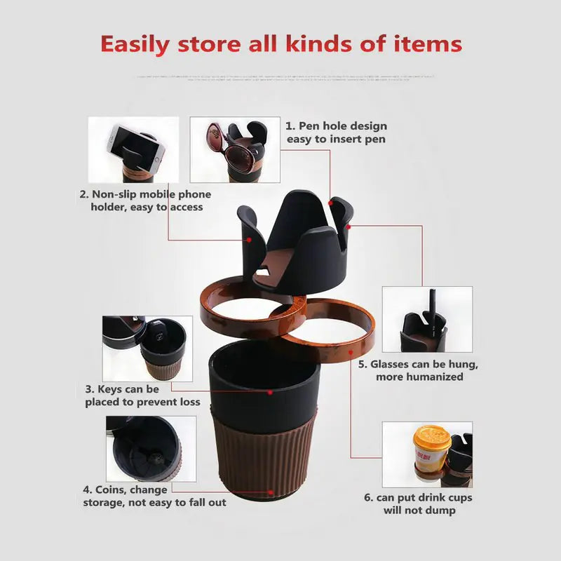 Multi-Functional 4-in-1 Rotatable Car Cup Holder - Space Saver - fashion finesse accessories