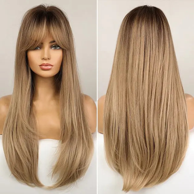 Synthetic Long Brown Wig - fashion finesse accessories