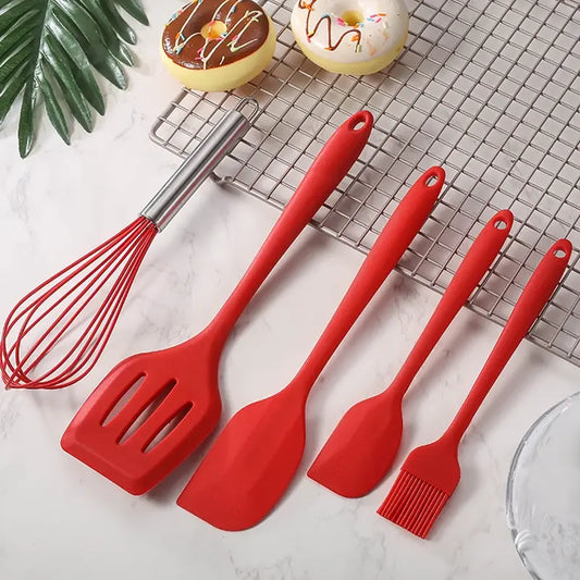 5Pcs Silicone Cooking Utensils Set Non-Stick Silicone Cake Spatula Cooking Shovel Whisk Oil Brush Flexible Kitchen Utensils Sets - fashion finesse accessories