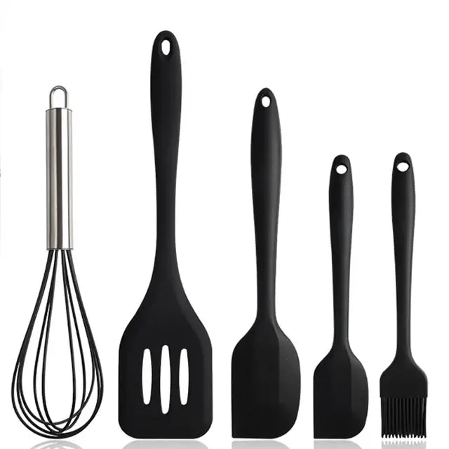 5Pcs Silicone Cooking Utensils Set Non-Stick Silicone Cake Spatula Cooking Shovel Whisk Oil Brush Flexible Kitchen Utensils Sets - fashion finesse accessories