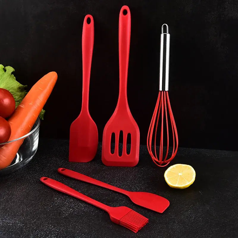 5Pcs Silicone Cooking Utensils Set Non-Stick Silicone Cake Spatula Cooking Shovel Whisk Oil Brush Flexible Kitchen Utensils Sets - fashion finesse accessories