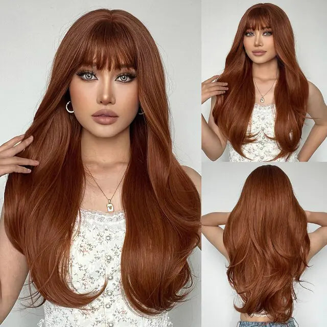 Synthetic Long Brown Wig - fashion finesse accessories