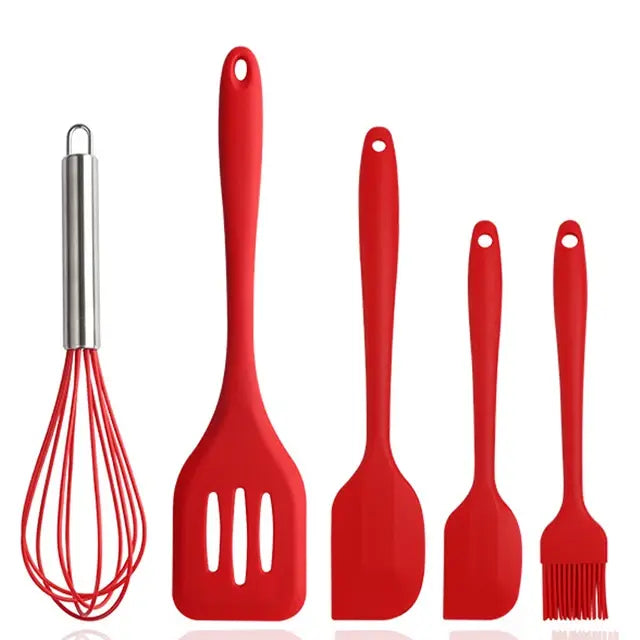 5Pcs Silicone Cooking Utensils Set Non-Stick Silicone Cake Spatula Cooking Shovel Whisk Oil Brush Flexible Kitchen Utensils Sets - fashion finesse accessories