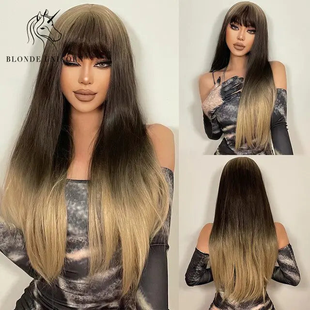 Synthetic Long Brown Wig - fashion finesse accessories