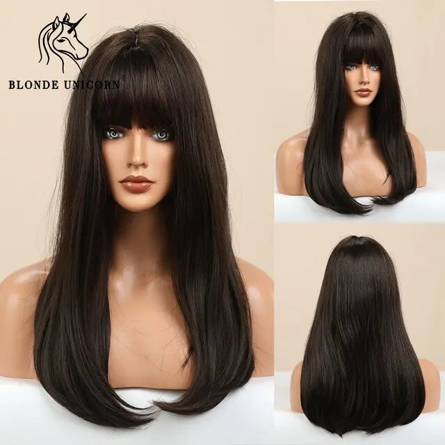 Synthetic Long Brown Wig - fashion finesse accessories