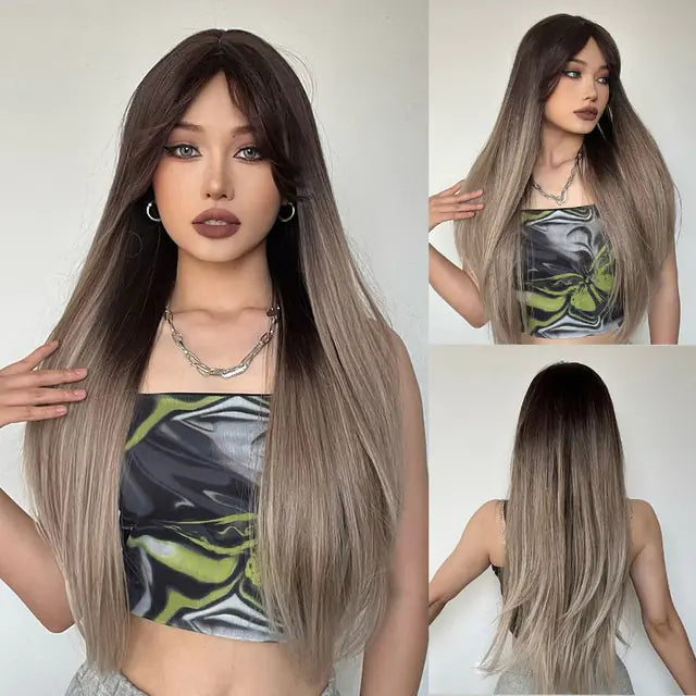 Synthetic Long Brown Wig - fashion finesse accessories