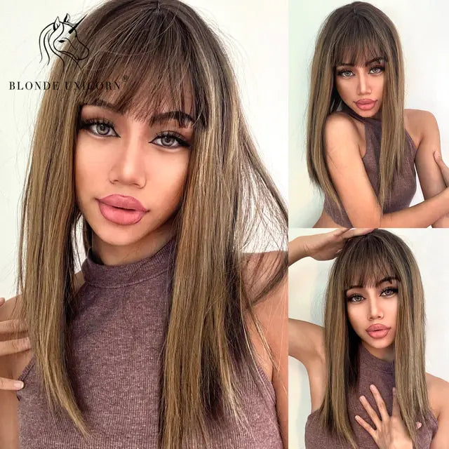 Synthetic Long Brown Wig - fashion finesse accessories