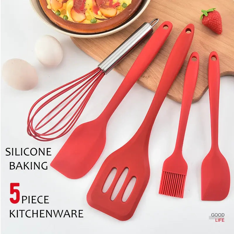 5Pcs Silicone Cooking Utensils Set Non-Stick Silicone Cake Spatula Cooking Shovel Whisk Oil Brush Flexible Kitchen Utensils Sets - fashion finesse accessories