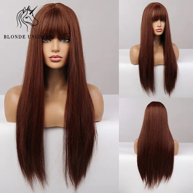 Synthetic Long Brown Wig - fashion finesse accessories