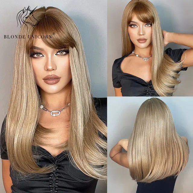 Synthetic Long Brown Wig - fashion finesse accessories