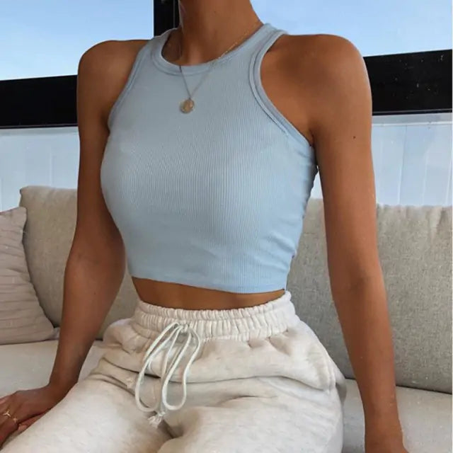 Summer cropped Tank Top womens Made of breathable polyester and spandex - fashion finesse accessories