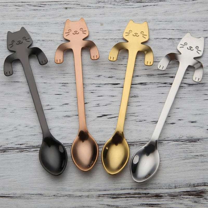 STAINLESS STEEL CAT TEASPOONS - fashion finesse accessories