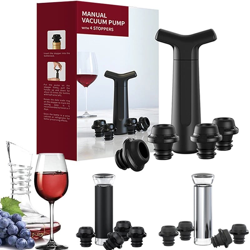 Vacuum Wine Stoppers Vacuum Pump Manual Wine Stoppers with 4 Reusable Wine Bottle Stoppers Sealer Keeps Wine Fresh up to 7 Days - fashion finesse accessories